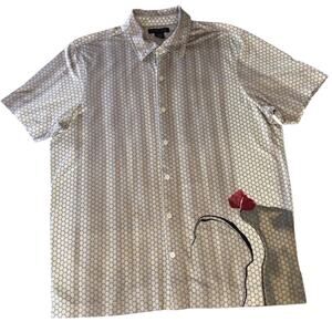 Men's Kenneth Cole Casual Shirt Button Front Tan Hexagram Graphic Design Print